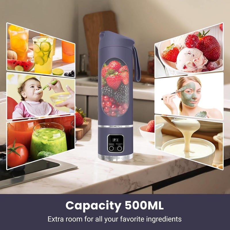 pakay Portable Blender Personal Electric USB，500ML Portable juicer Shakes and Smoothies Blender，Small Blenders，Mixing，Compact、Convenient and Versatile (Purple) - Image 2